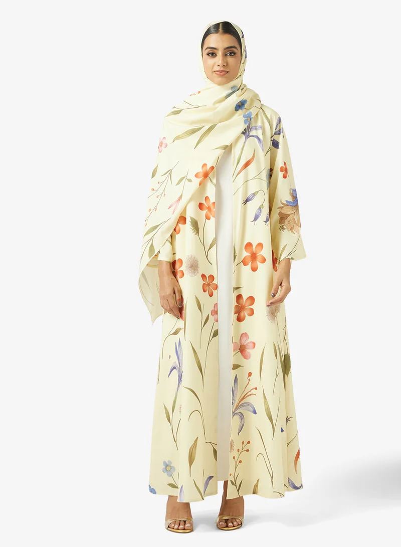 Khizana Floral Print Abaya With Sheila